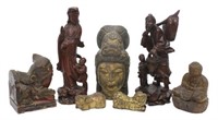 (7) GROUP OF ASIAN CARVED WOOD CABINET ITEMS