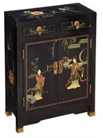 CHINESE BLACK LACQUER FIGURAL CABINET