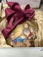 Ostrich egg painted w/ religious scene.