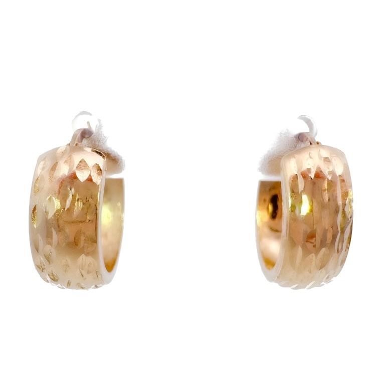 Wide Sparkle Huggie Hoop Earrings 14k Gold