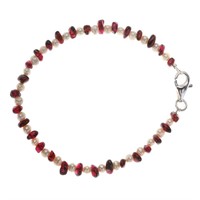 Pearl & Garnet 7.5" Sterling Silver Bracelet