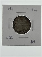 1911 Canada Silver 25 Cents