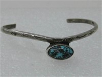 Navajo Sterling Silver & Turquoise Childs Bracelet
