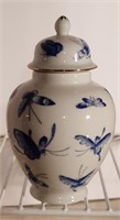 Blue Butterfly Ginger Jar with Lid