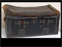 LEATHER TACK DECORATED  STAGECOACH TRUNK W/ SHIP