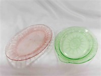 Green Depression Uranium Glows Platter & Pink