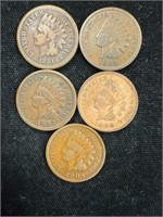 Lot of Five Indian Head Pennies