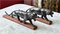 Vintage Black Panthers with Wooden Base - Ck Pics