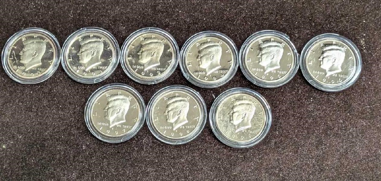 9 1990s S Kennedy Half Dollars Proof Run Coins