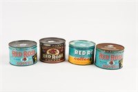 LOT OF 4 VINTAGE RED ROSE ONE POUND COFFEE TINS