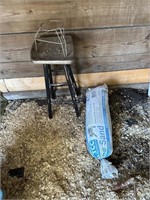 wood stool and wire plant stand and 2 sand bags