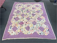 Old purple-white quilt (5ft 8in x 7ft) hand tied