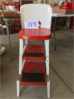 Red & white metal kitchen step stool