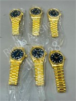 6 gold tone Rolex style wrist watches