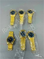 6 gold tone Rolex style wrist watches