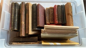 Tub of 28 small size antique books, includes some