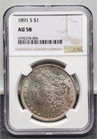 1891-S Slab Morgan Silver Dollar NGC AU58