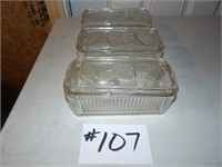 3) clear glass 1 quart covered refrigerator dishes