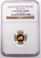 Coin 2009 Canada Maple Leaf 1/10th Gold NGC PF69