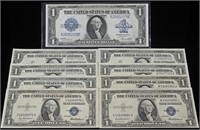 (8) $1 SILVER CERTS & (1) $1 LARGE SILVER CERT
