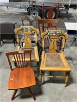 6 Wooden, Some Hand Painted, Chairs.