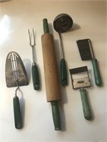 Vintage Green Handled Kitchen Utensils