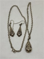 Sterling Silver Necklace Earrings Set Hallmarked
