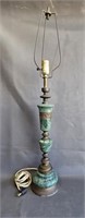 MCM Green Marble Table Lamp w/Brass Details