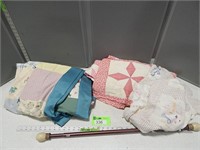 Baby quilt, 2 other quilts and a curtain rod