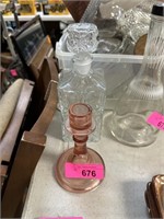 VTG GLASS CANDLESTICK & DECANTER