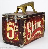 Vintage Wood Metal Carnival Themed Shoe Shine Box