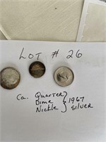 1967  CAN. SILVER QUARTER, DIME & NICKLE