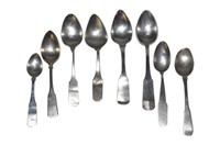 Group of 8 Coin Silver Spoons