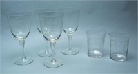 Group of Vintage Etched Glass Drinkware