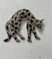 Vintage Rhinestone enameled cheeta pin
