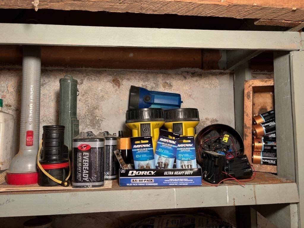 Various Flashlights and Adapters, Batteries