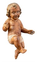 Polychrome Carved Wood Infant Jesus Sculpture