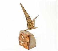 Modern Gilt-Iron & Mineral Bird Sculpture