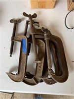 Group of five large c clamps
