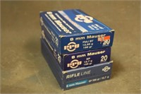 (60) PPU & Rifle Line 8MM Mauser SP & FMJ 196GR &