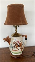 Fox Hunt ceramic lamp with faux velvet shade,