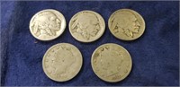 (5) Vintage Nickels (1893, 1911 & (3)