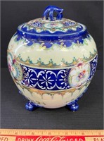 STUNNING 1800’S PORCELAIN HAND PAINTED BISCUIT JAR