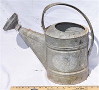 OLD GALVANIZED WATER CAN - HANDLE SLIGHTLY BENT
