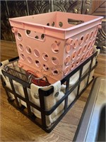 Assortment of storage baskets, tea kettle and