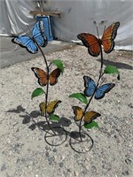 2 METAL BUTTERFLY STANDS