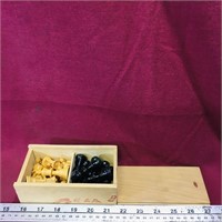 Box Of Wooden Chess Game Pieces