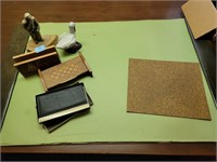 DESK BOX, BLOTTER, FIGURINES AND ROLF WALLET