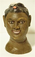 Folk art carved wooden bust in paint 10”