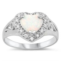 Heart Shape White Opal Ring